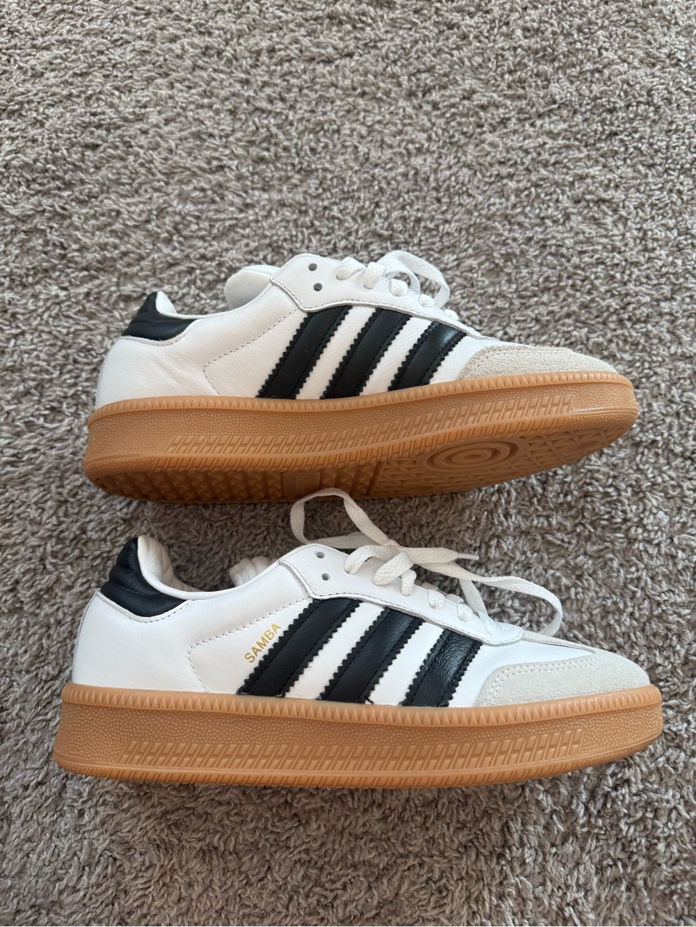 Kids Adidas Originals Samba XLG, White/Black, Sz Big Kids 6.5